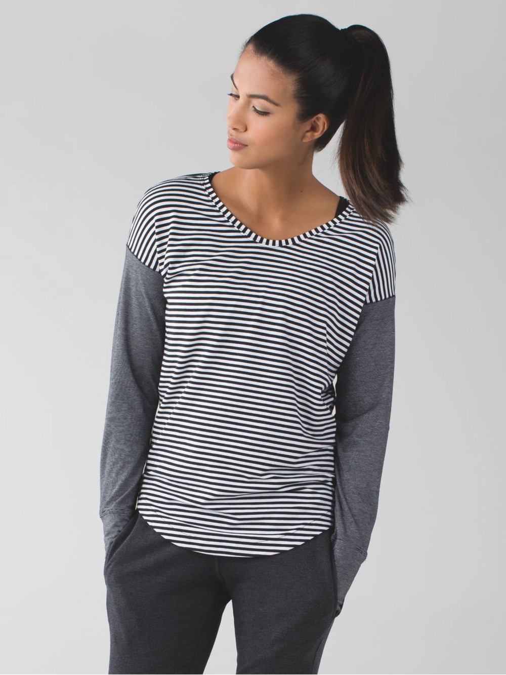Lululemon Weekend Long Sleeve Top Classic Stripe Black White